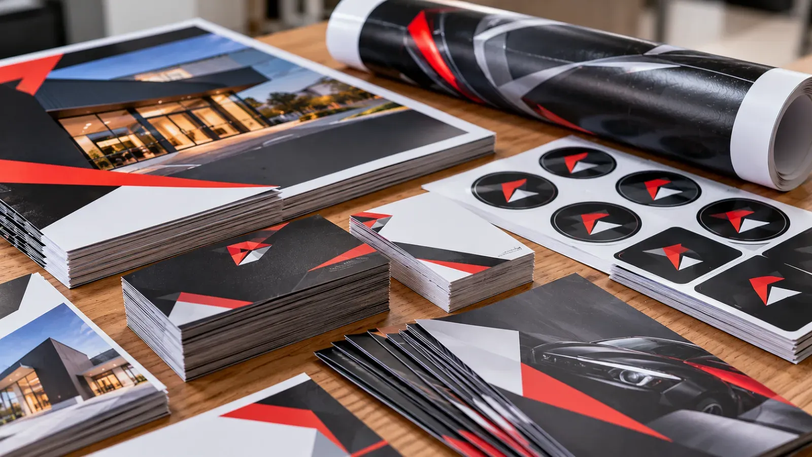 Wizytówki, ulotki, plakaty i naklejki reklamowe przygotowane dla firm